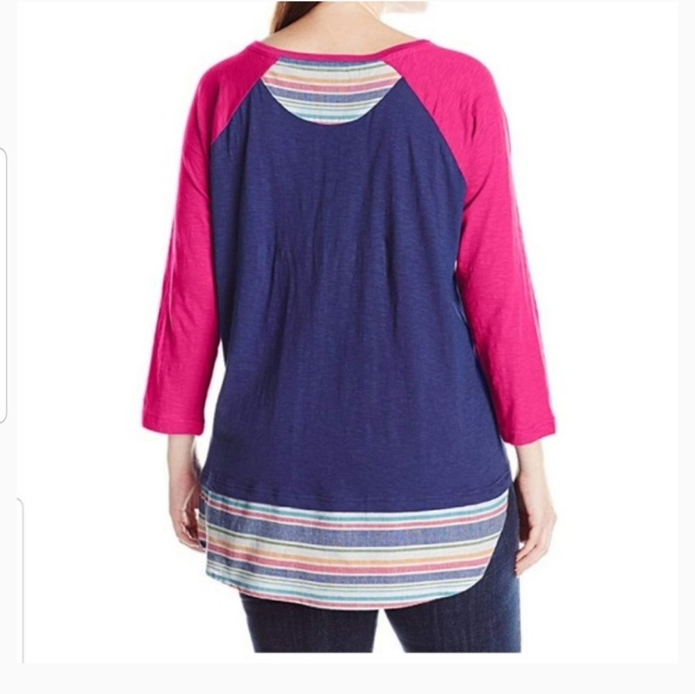 Caribbean Joe Hi-Low Long Sleeve Mixed Media Top